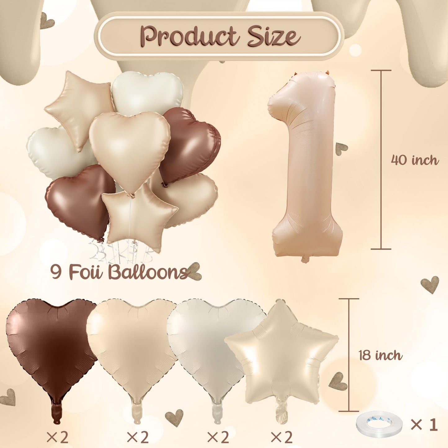 3rd Birthday Balloons Beige, Large Apricot Tan Foil 3 Number Balloon Decor with Sand White Cream Nude Taupe Helium Heart Star Balloon for Women Girls Birthday Wedding Anniversary Party Decoration
