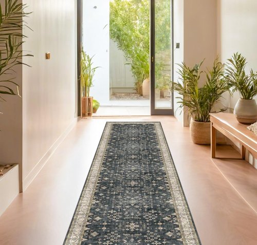 Hazo Haus Black Boho Runner Rug - Washable 3x16 ft | Waterproof, Non-Slip, Stain & Fade Resistant