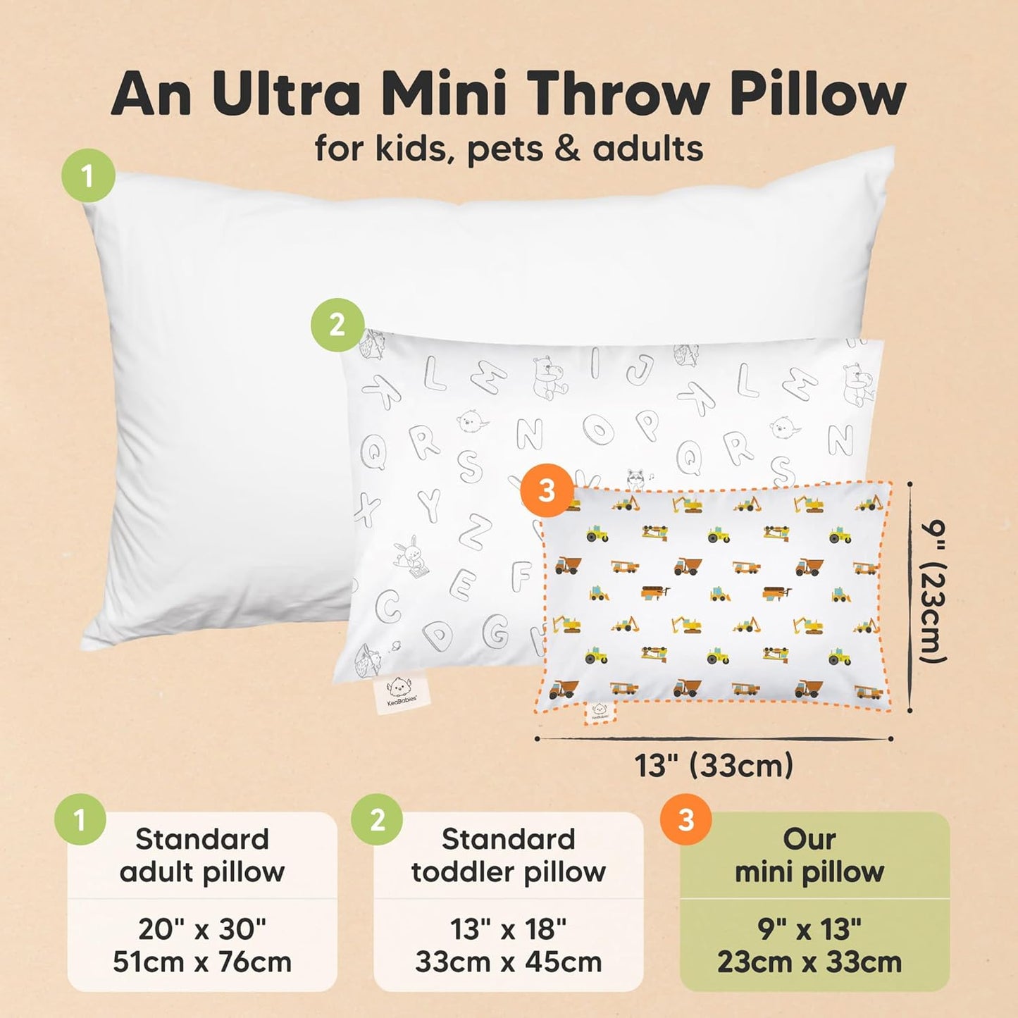 My Little Dreamy Mini Toddler Pillow - Soft Organic Cotton Travel Pillow with Case | 9x13 Inches for Kids 2-4 Years Old