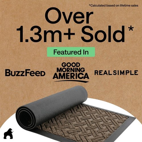GORILLA GRIP Waterproof All-Season WeatherMAX Doormat - 72x24 Natural Rubber | Stain & Fade Resistant, Easy Clean Taupe