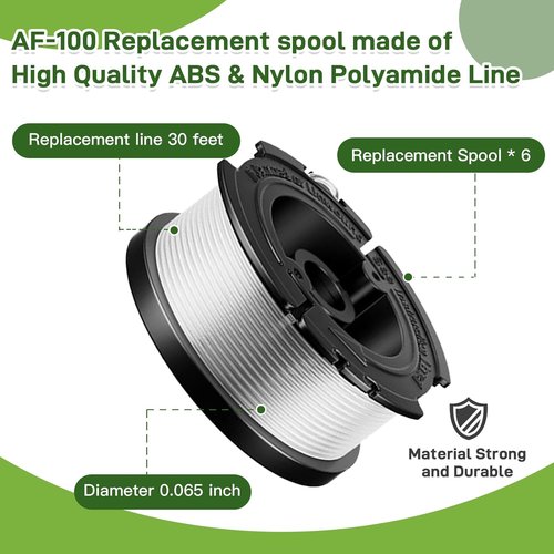 Black and Decker AF-100 Weed Eater Spool - 30ft Replacement AFS Automatic Feed Spool (6 Spools, 1 Cap, 1 Spring)