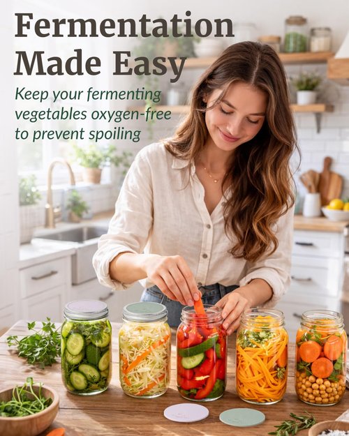 Elementi Mason Jar Fermentation Lids - Set of 4 Easy Grip Silicone Airlock Lids for Wide Mouth Mason Jars – Sauerkraut & Pickling Fermentation Kit – Self Burping Airlocks for Fermenting Kit