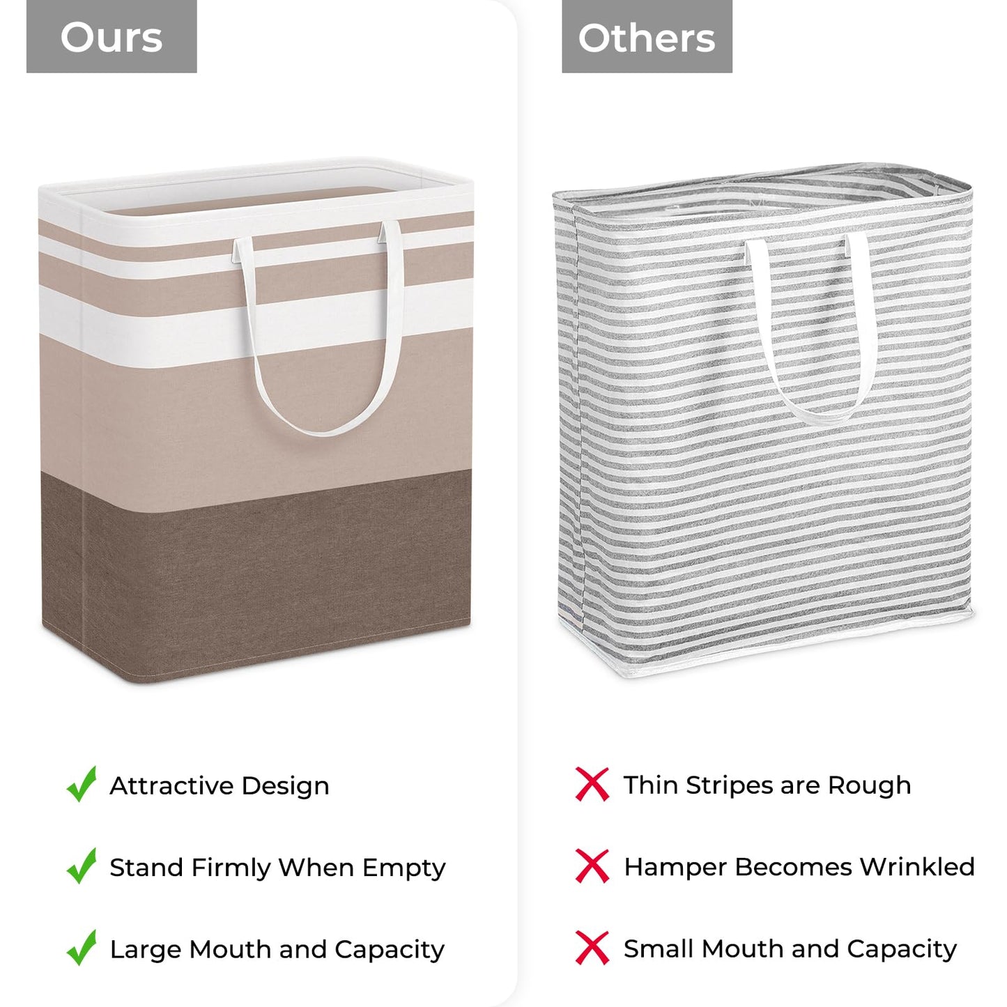 HomeHacks 2-Pack Large Laundry Basket, Waterproof, Freestanding Laundry Hamper, Collapsible Tall Clothes Hamper with Extended Handles for Clothes Toys in the Dorm and Family (Brown, 100L)