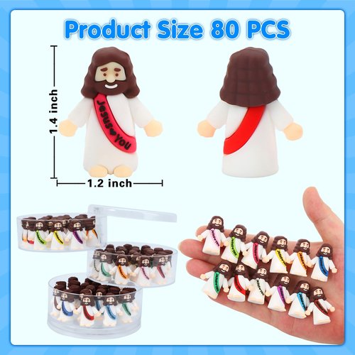 BSTCRAFT 80 Pcs Mini Jesus, Little Jesus Figures to Hide Tiny Figurines in Bulk and Pocket Seek Religious Gifts for Easter Egg Stuffers Fillers Sunday School Baptism Christ Savior Craft