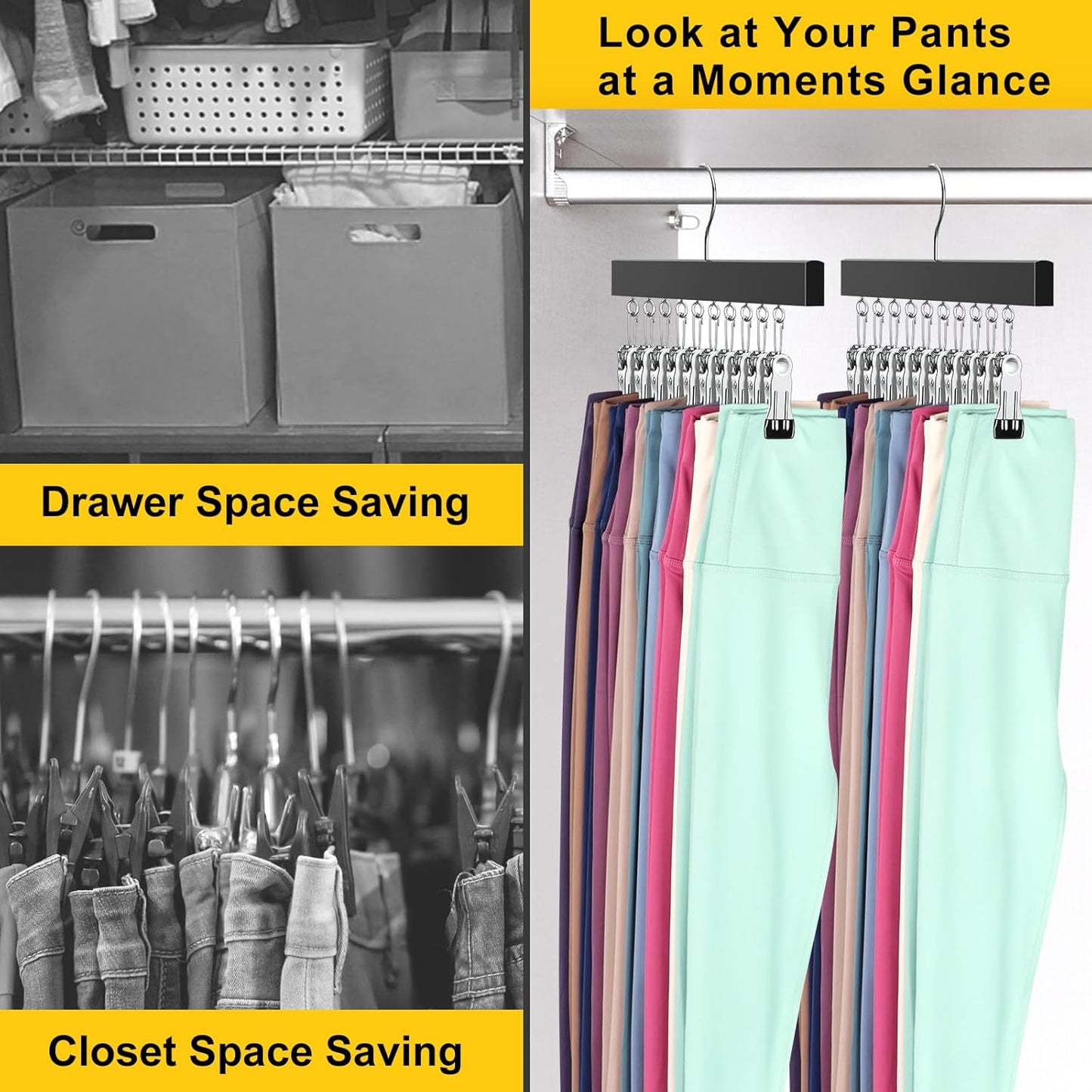 Skiennix Legging Organizer - 360° Rotating Closet Hangers for 20 Pants, Jeans, and Shorts | 2-Pack