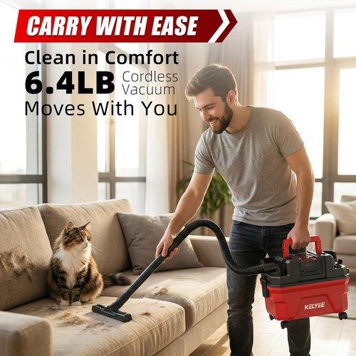 Cordless Shop Vac - 4 Gallon Small Shop Vac Wet and Dry with Accessories, 2 x 4.0Ah Batteries Wet Dry Vacuum, Ideal for Garage, Car, Workshop (Red)