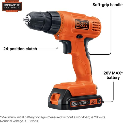 BLACK+DECKER 20V MAX POWERCONNECT Cordless Power Drill & Electric Screwdriver - 30 Piece Bit Set Included