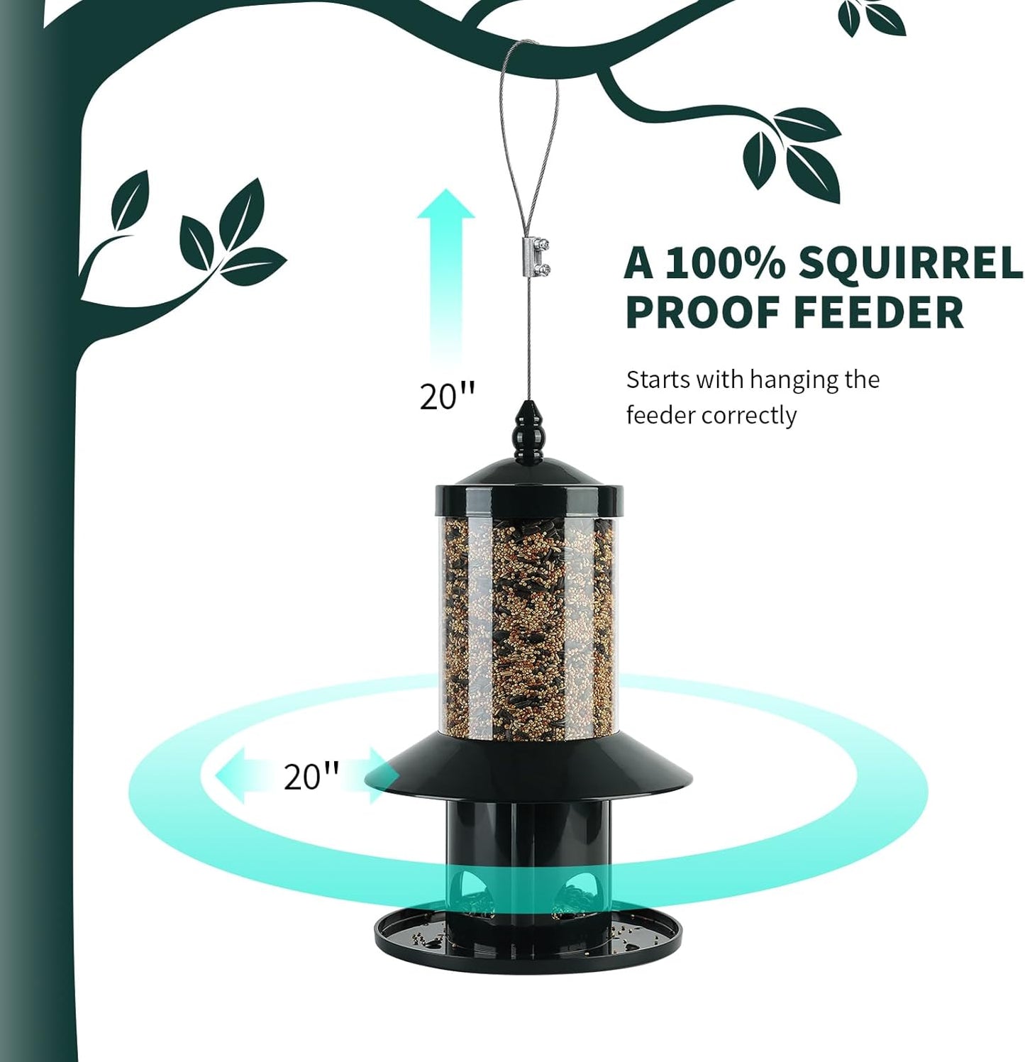 Regine Switzerland Squirrel Proof Bird Feeder - 360° Feeding Perch Tray for Outdoor Use, Dark Green