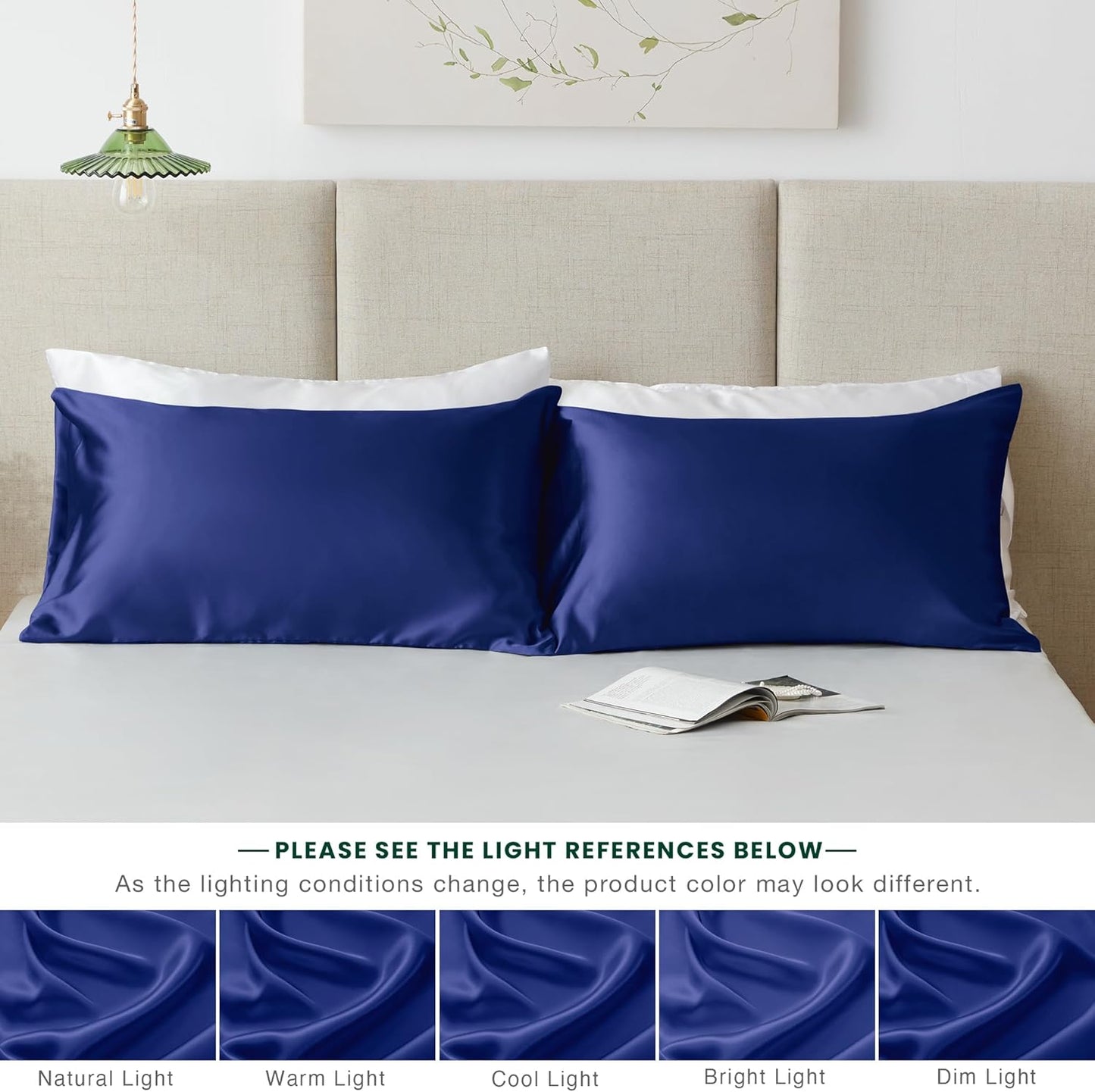 Love's Cabin Satin Pillowcase Set - Cooling Pillow Covers for Hair & Skin | Standard Size 20x26, Navy