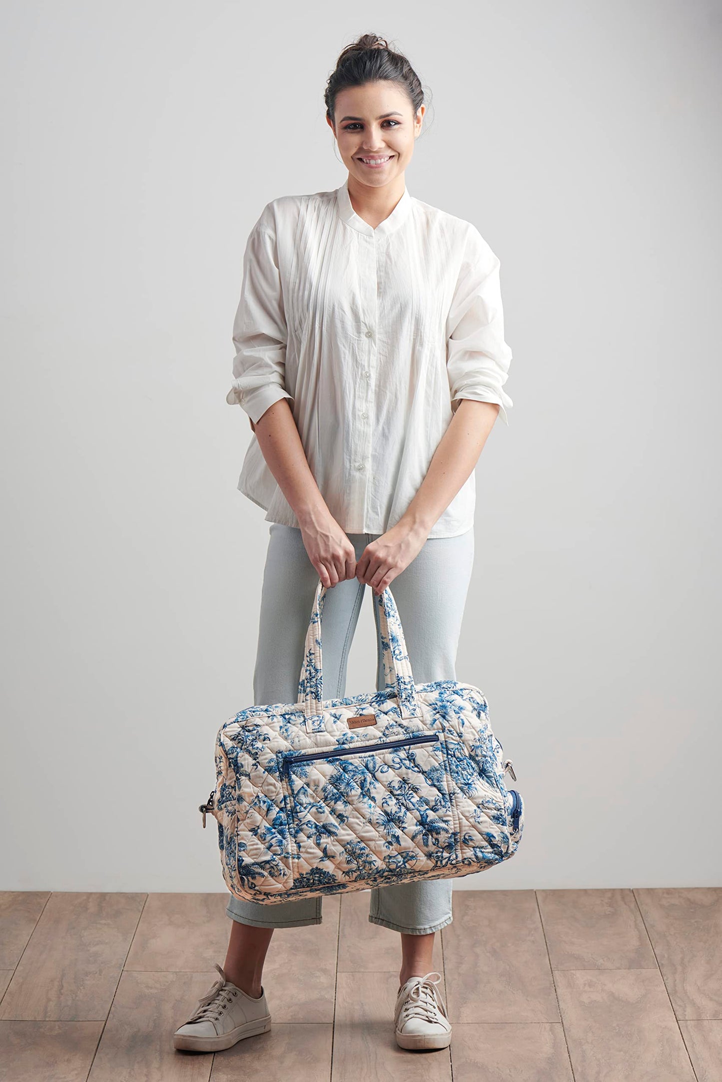 Maison d' Hermine Weekend Duffel Bags for Women Cotton Quilted Overnight Luggage Weekend Bag for Men Gym Sports Gifts Travel Business Travellers Trip Mothers Day Gifts -Bonobo - Blue