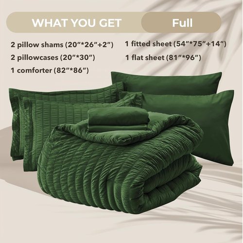 HYMOKEGE Dark Green Comforter Set - Luxury 7-Piece All-Season Bedding Set with Sheets & Pillowcases