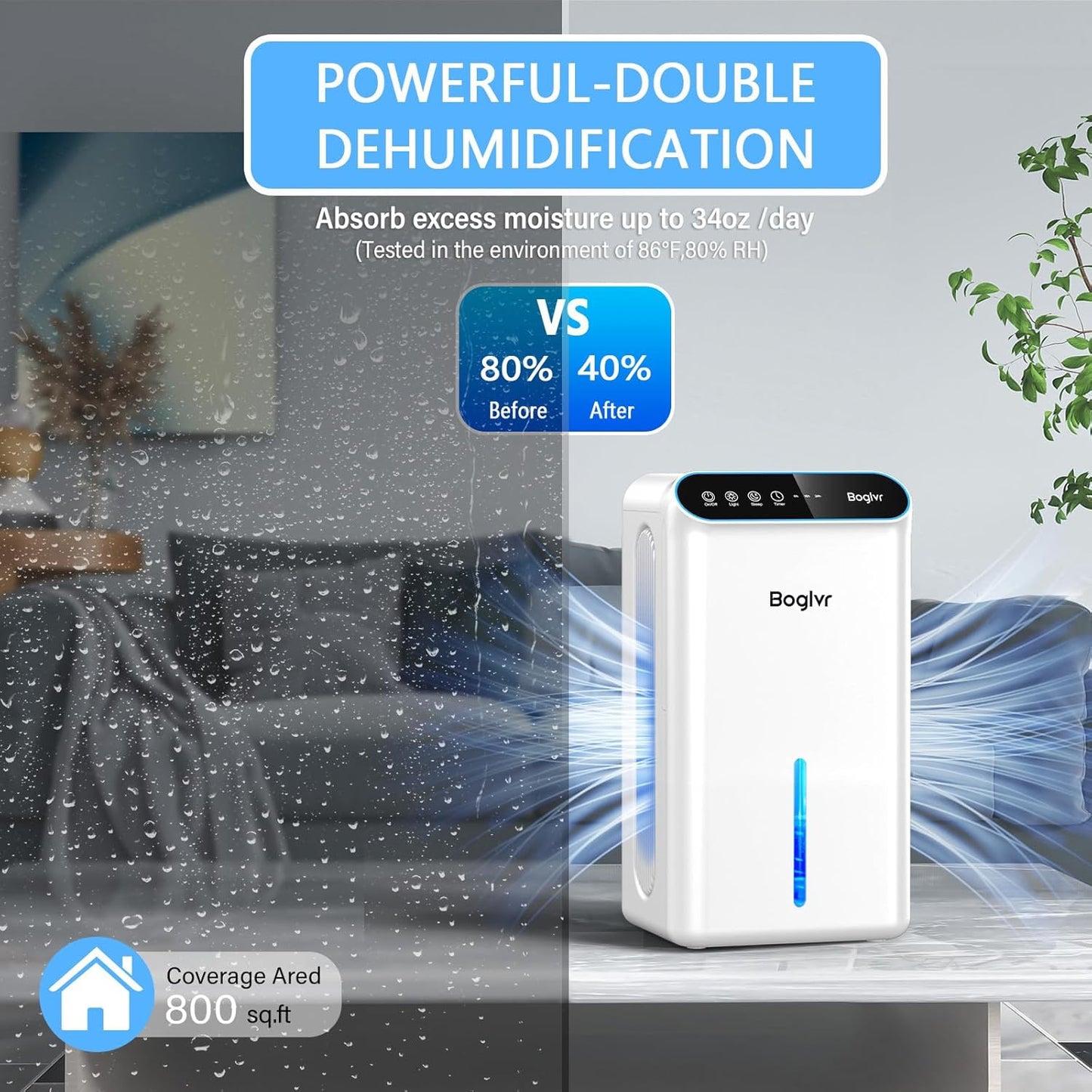 Skiennix Dehumidifier - Quiet 85 OZ Home Unit for Bedrooms & Basements | Auto Shut Off, 7 Color Light