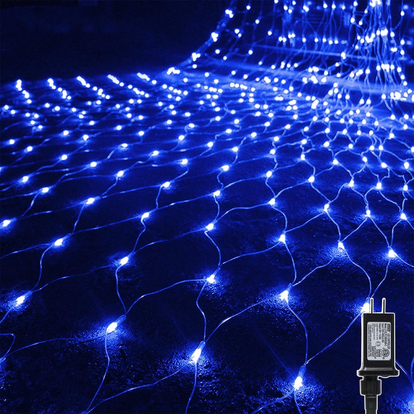 WATERGLIDE 360 LED Outdoor Christmas Net Lights - 12FT x 5FT, Waterproof with 8 Lighting Modes | Blue Holiday Decor