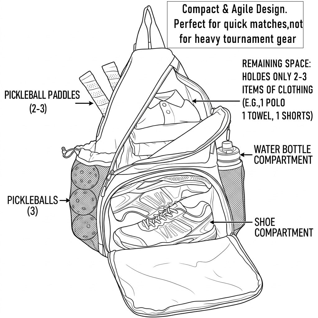 Alveroya Amber Orange Pickleball Sling Bag with Shoe Compartment for Men Women, Lightweight 2-3 Paddle Crossbody Backpack, Sports Bag with Water Bottle Pocket & Fence Hook