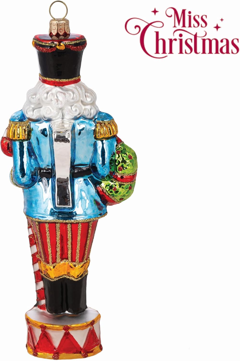 Miss Christmas 2025 Collection Fancy Nutcracker Soldier 7-Inch Blown Glass Christmas Tree Ornament (Festive Nutcracker)