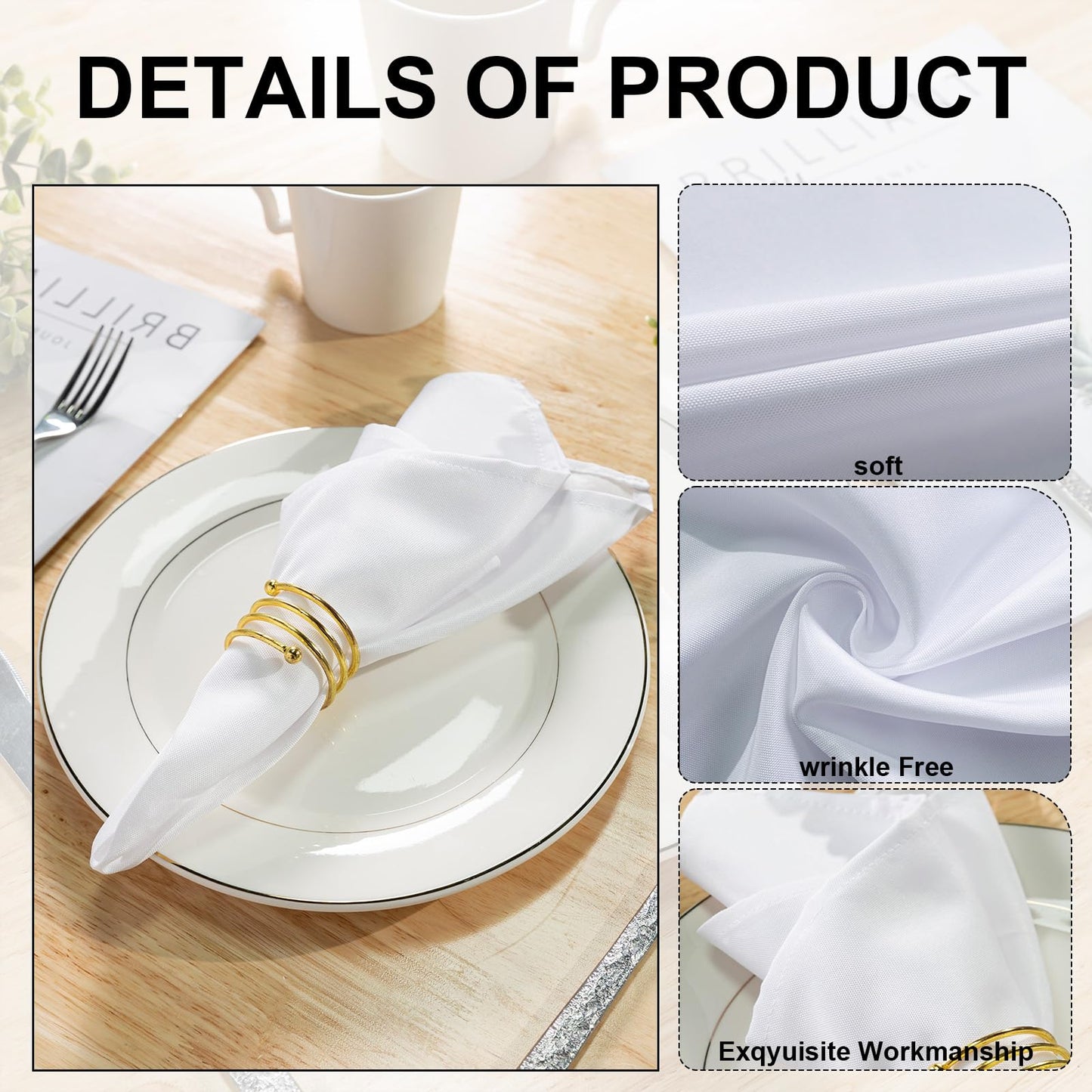 OTR ORVETEX Christmas White Cloth Napkins, 20 x 20 inch Washable Polyester Dinner Napkins with Hemmed Edges for Dinner Christmas X-mas Paeties Weddings Banquets Table Decoration (White,Pack of 24)