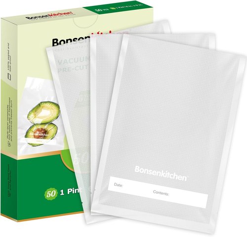 Bonsenkitchen Vacuum Sealer Bags - 50 Heavy-Duty Pint Bags, 6" x 9", BPA-Free for Food Storage & Meal Prep