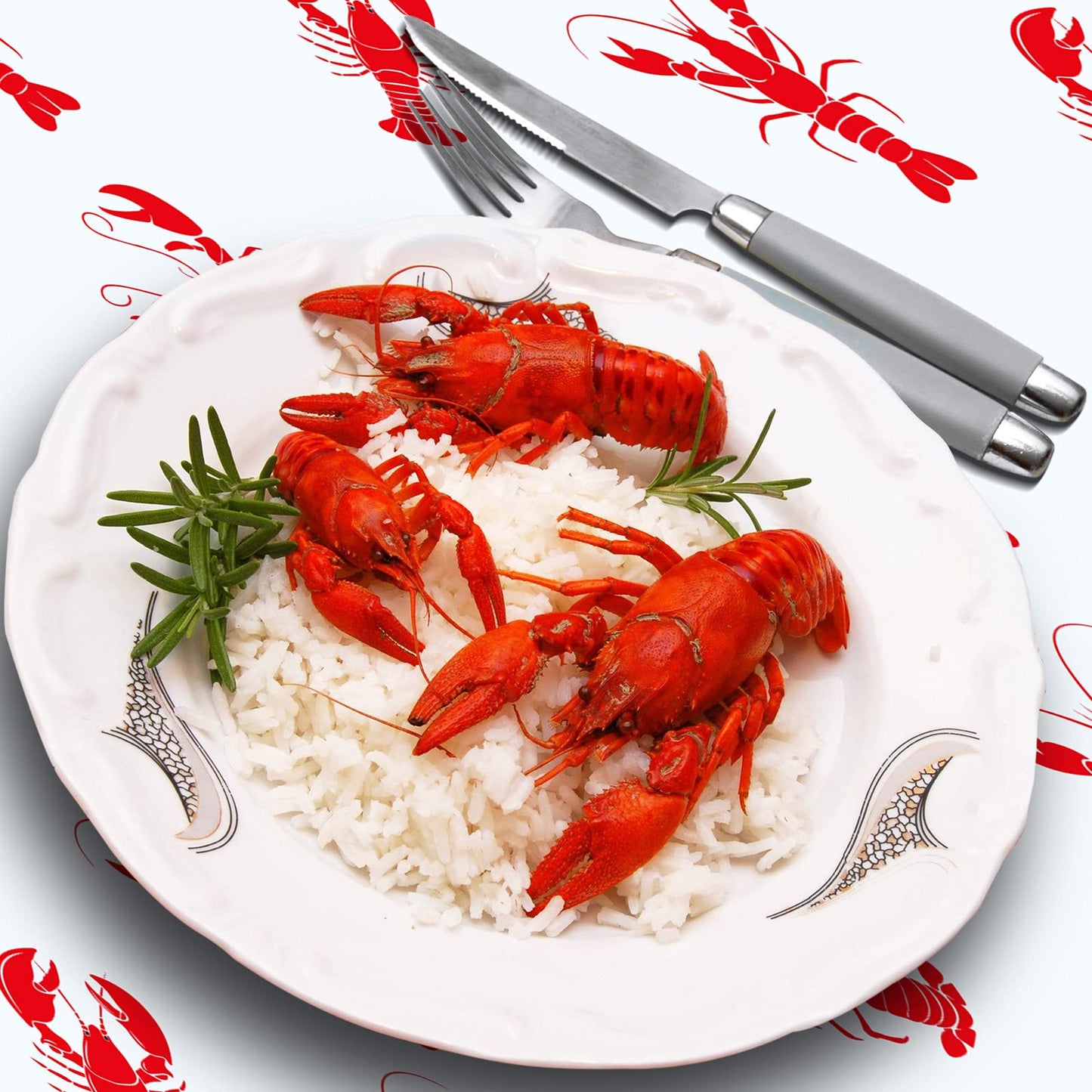 Touman 2 Pieces Crawfish Tablecloth Birthday Party Lobster Table Covers White and Red Crawfish Table Cloth for Party Decoration Supplies, 108 x 54 inches,White,red
