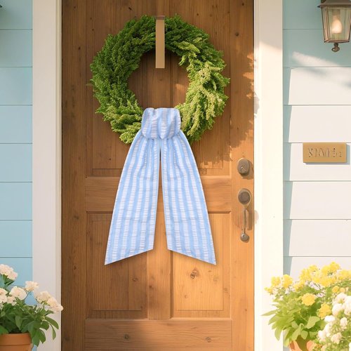 Blue Wreath Sash - 2 Pcs Stripe Embroidery Monogram Decor | 60 Inch Seersucker for Baby Showers