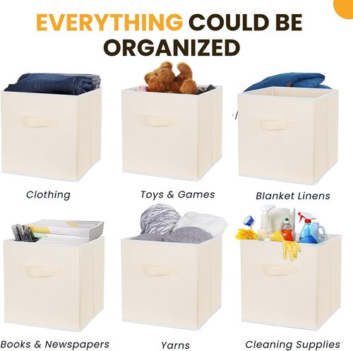 Criusia Large Storage Cubes - 13-Inch Collapsible Bins with Handles for Organizing Clothes, Blankets & Toys | 10-Pack Beige