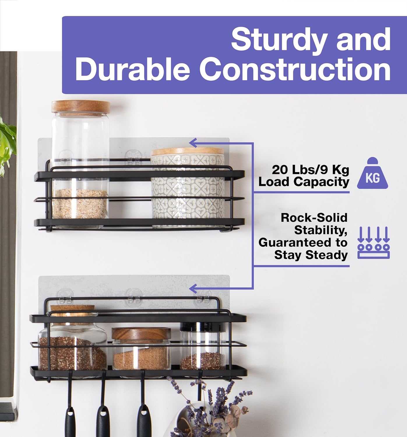 KINCMAX Heavy-Duty Waterproof Wall Adhesives - 2-Pack No-Trace Stickers for Shower Caddy & Kitchen Racks