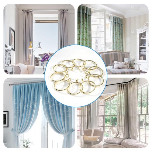 AMZSEVEN 44 Pack Curtain Rings with Eyelets, Metal Drapery Ring for Pinch Pleat Curtains, Drape Ring 1.5 Inch I D, Fits Up to 1.2 in Rod (Gold)