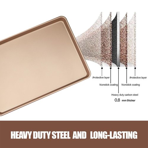 JOHO BAKING 3-Pack Nonstick Carbon Steel Baking Sheet Set | Heavy Duty 0.8mm Cookie Sheets - Large 17.8"x12" & 2 Medium 15.7"x10.8" Commercial Gold Pans for Oven, Roasting & Toaster