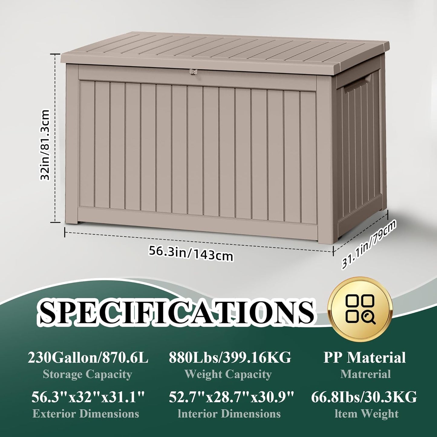 Resin 280 Gallon Large Deck Box - Waterproof Outdoor Storage for Patio Cushions & Garden Tools (Brown)