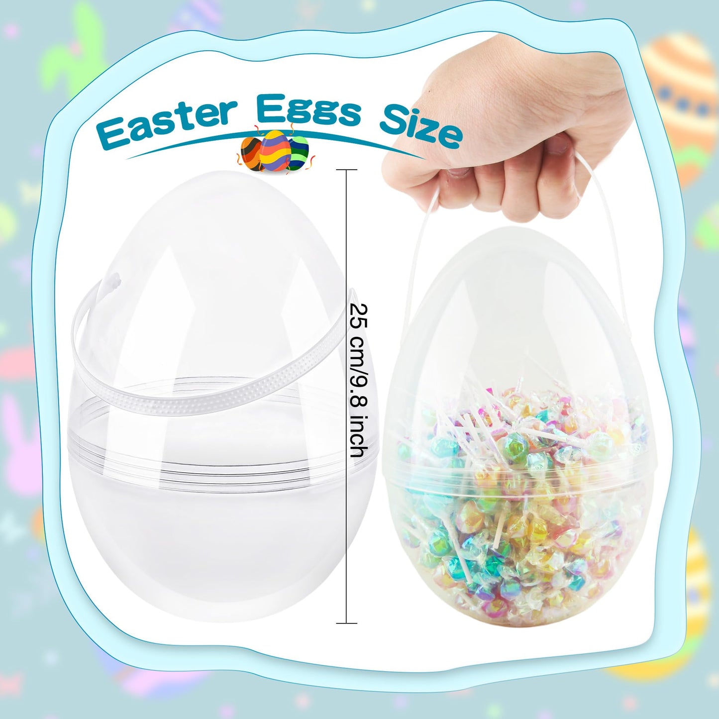8 Pcs 6 Inch 8 Inch 10 Inch Jumbo Clear Easter Eggs with Handles Large Transparent Easter Eggs Empty DIY Plastic Egg for Adult Kids Easter Party Decor