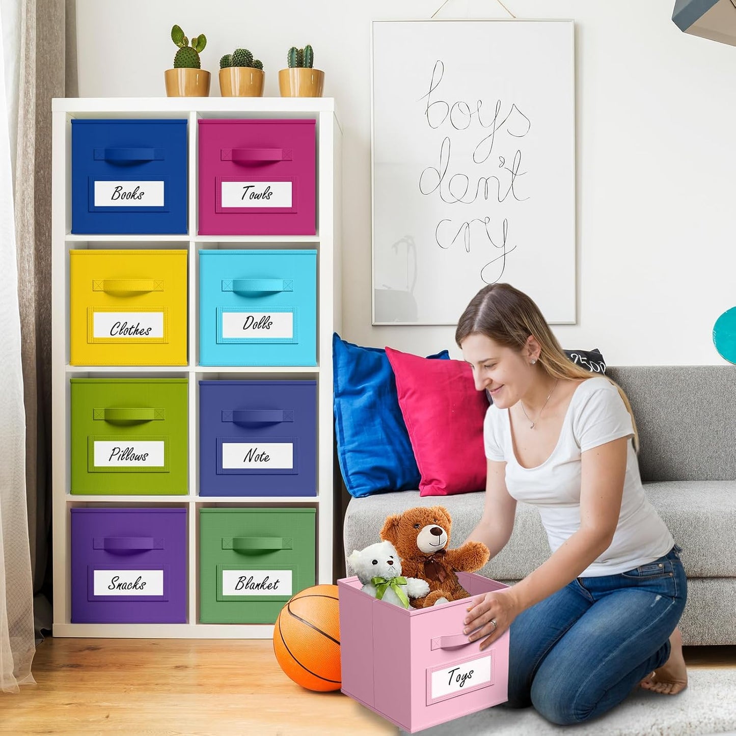 Teenyyou Fabric Storage Cubes - 10 Pack 11-Inch Collapsible Bins with Label Window & Handle | Ideal for Kids' Rooms, Closets, and Shelves