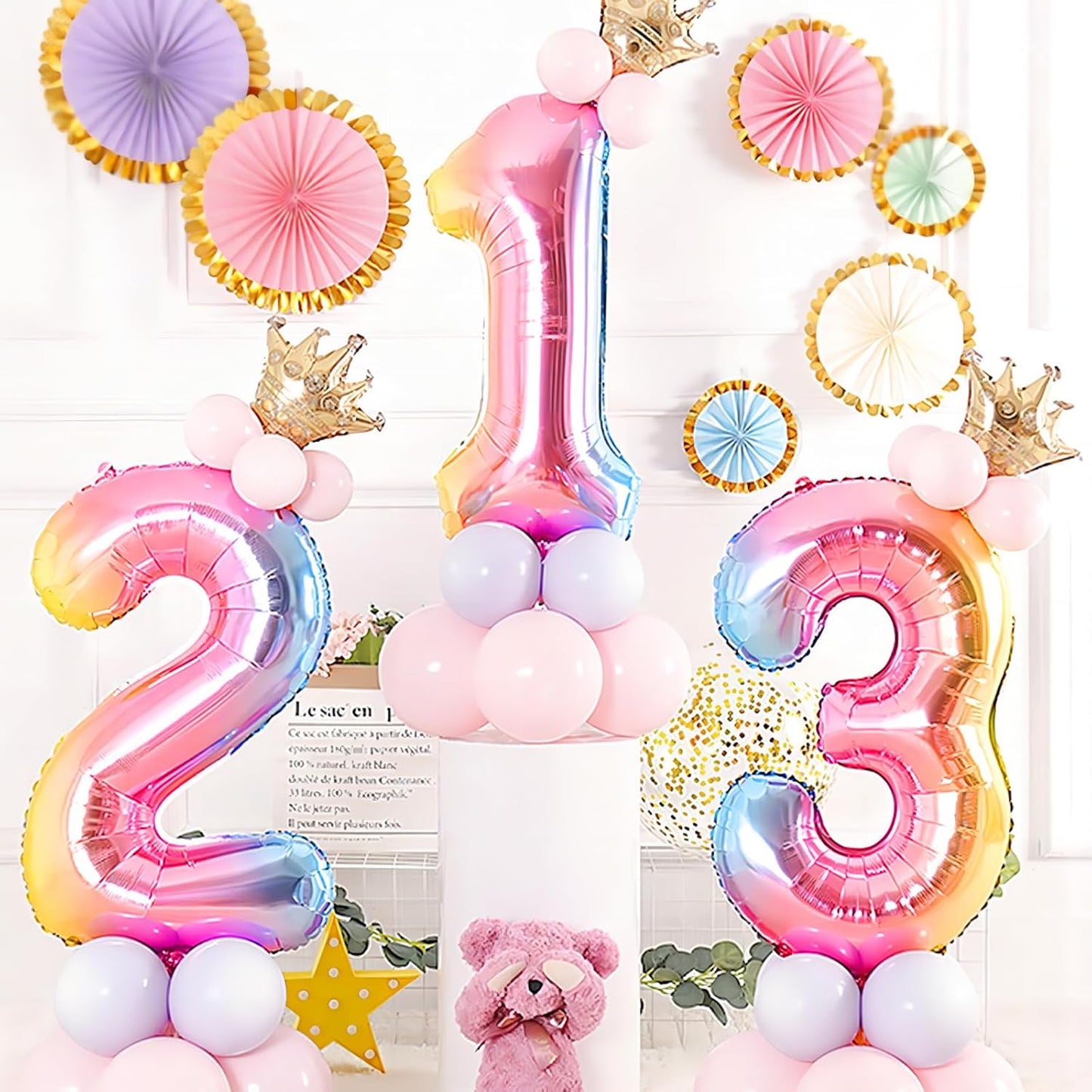 Skiennix 40-Inch Giant Rainbow Number 3 Balloons - Helium Mylar Foil for Kids' Birthday Party & Baby Showers