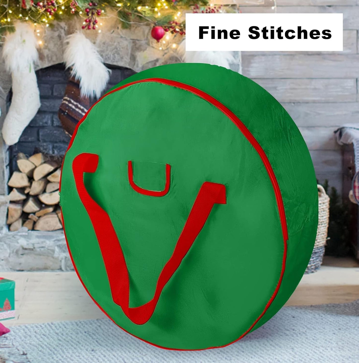 Skiennix Christmas Wreath Storage Bag - Heavy Duty Container with Reinforced Handles & Double Zipper - Protect Your Holiday Decor - Green