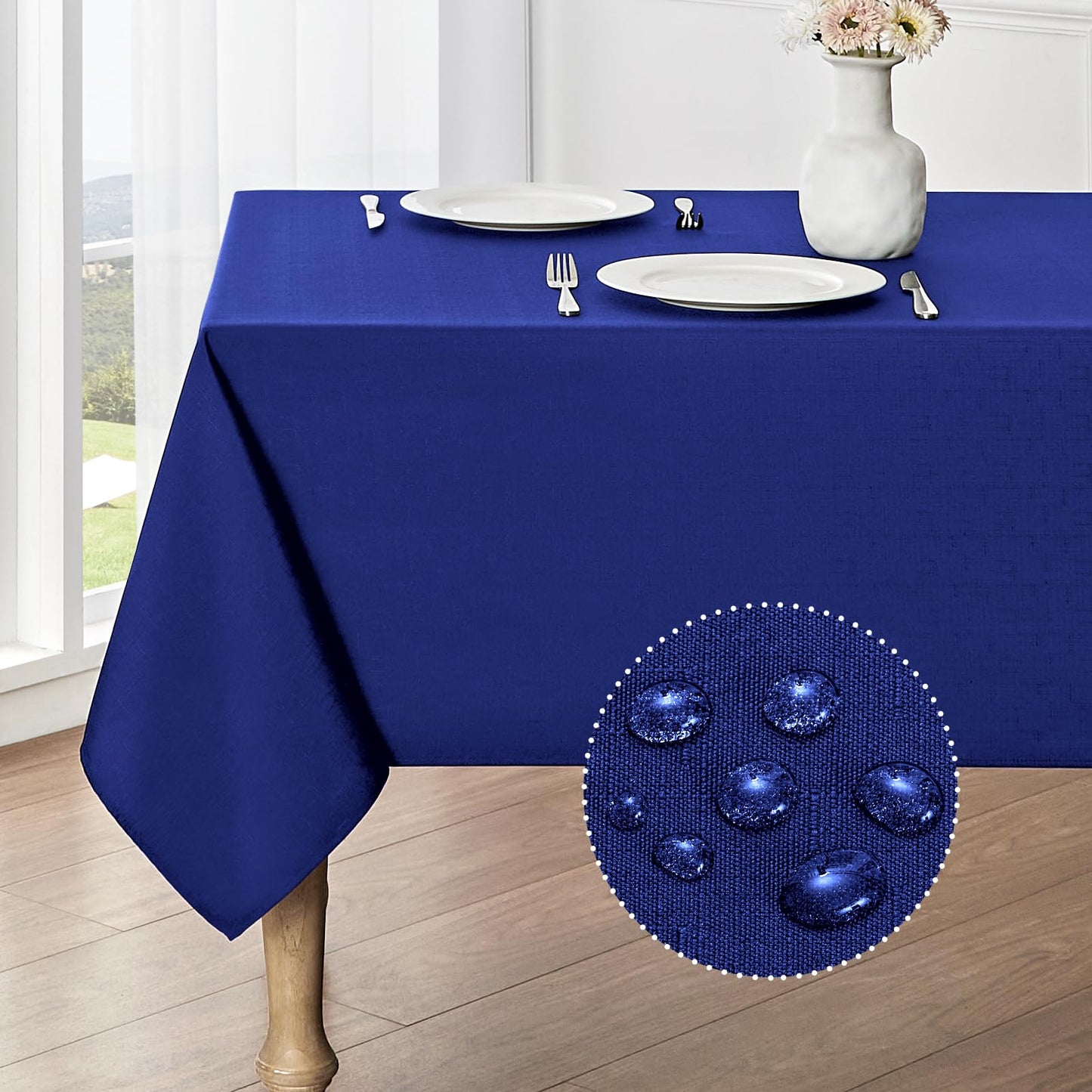 Veblandy Rectangle Tablecloth Waterproof 60x104 inch Linen Textured Table Cloth Stain and Wrinkle Resistant Washable, Decorative Fabric Table Cover for Dining, Party and Camping, Royal Blue