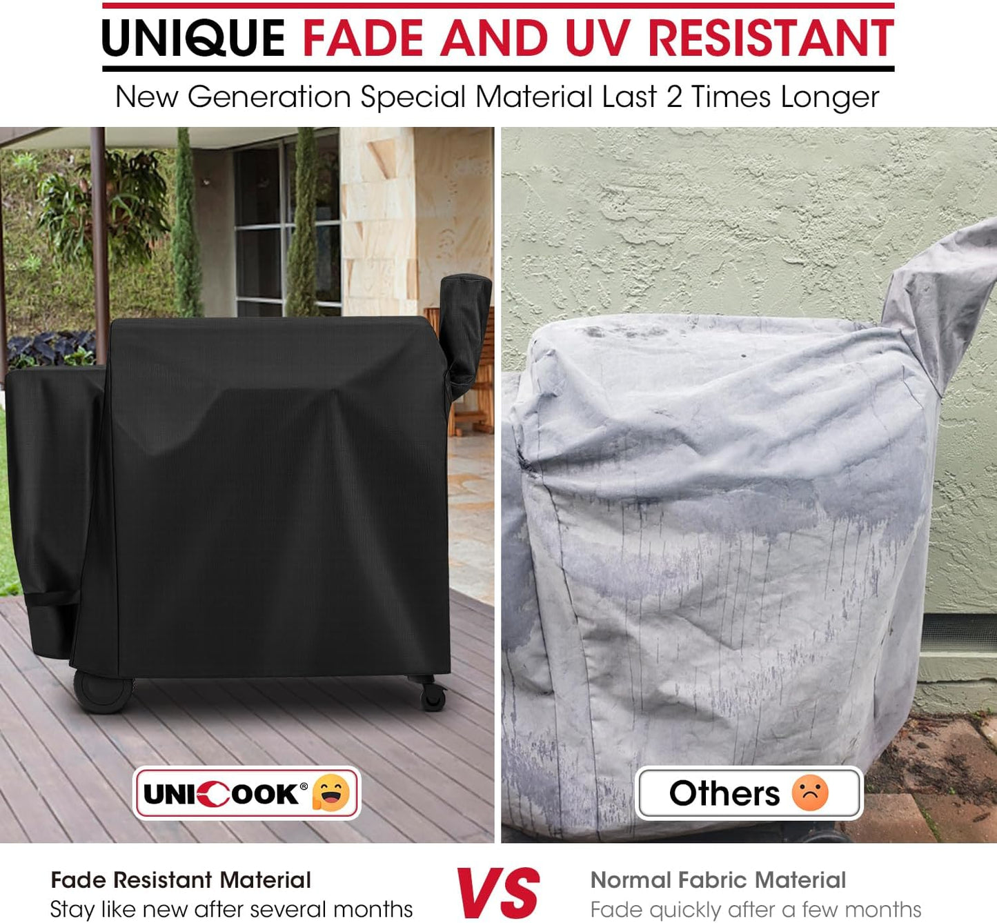 Unicook Pellet Grill Cover - Waterproof Vinyl with Polyester Lining | Fits Traeger Pro 34, Pit Boss 820, Grilla Silverbac