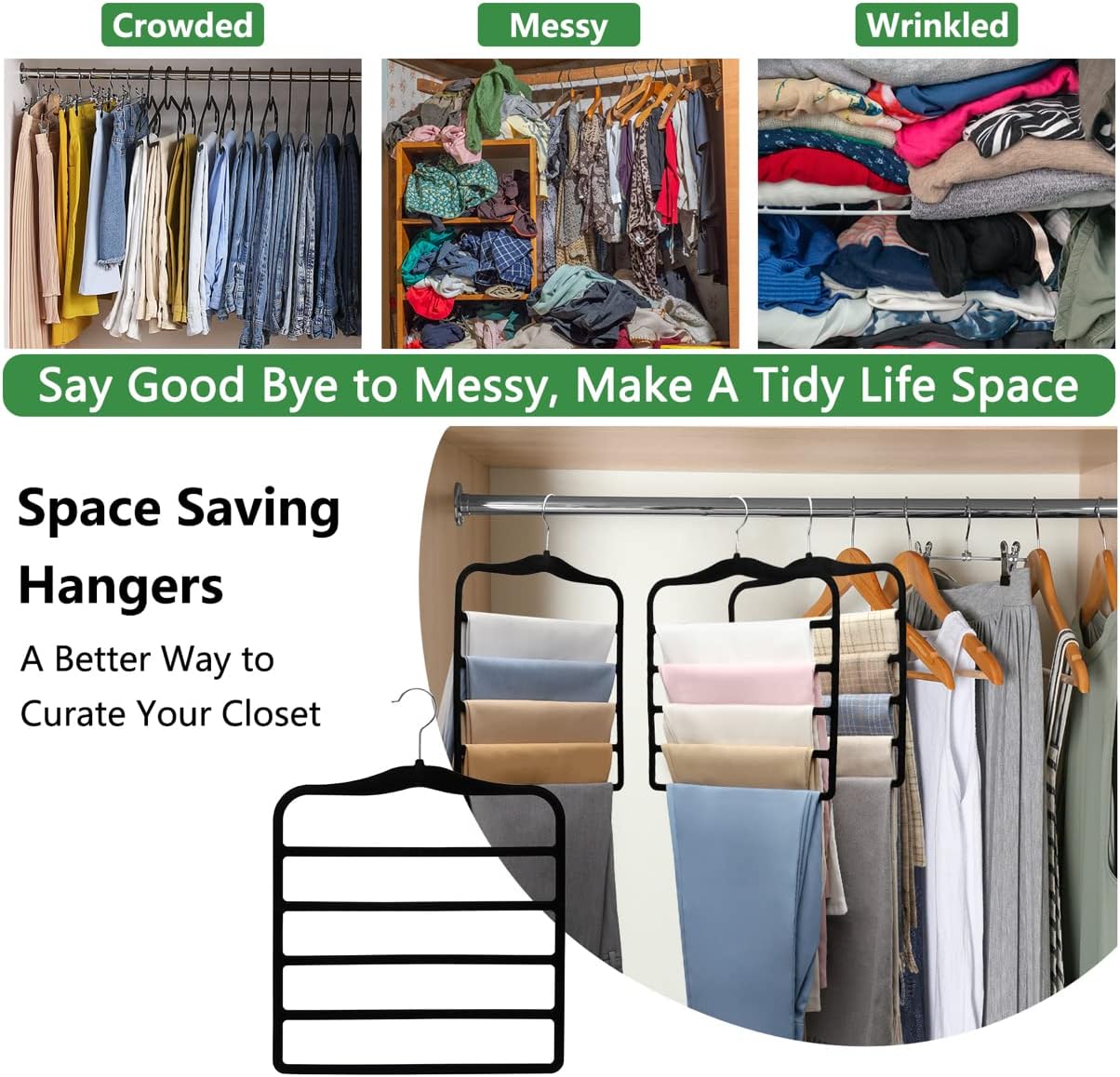 Skiennix Velvet Pants Hangers - Space-Saving Closet Organizers | 3-Pack for Dorm Rooms & College Students