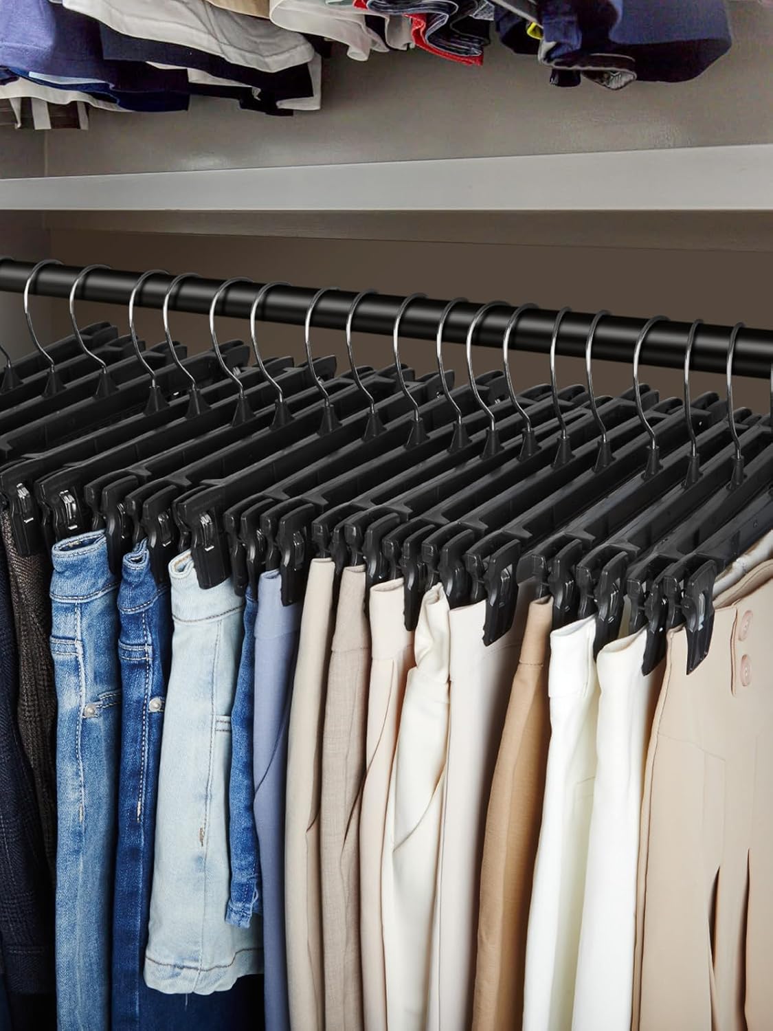Smartor Pants Hangers - 30 Pack Black Clips with 360° Hooks for Heavy-Duty Trousers & Skirts | 12 Inch