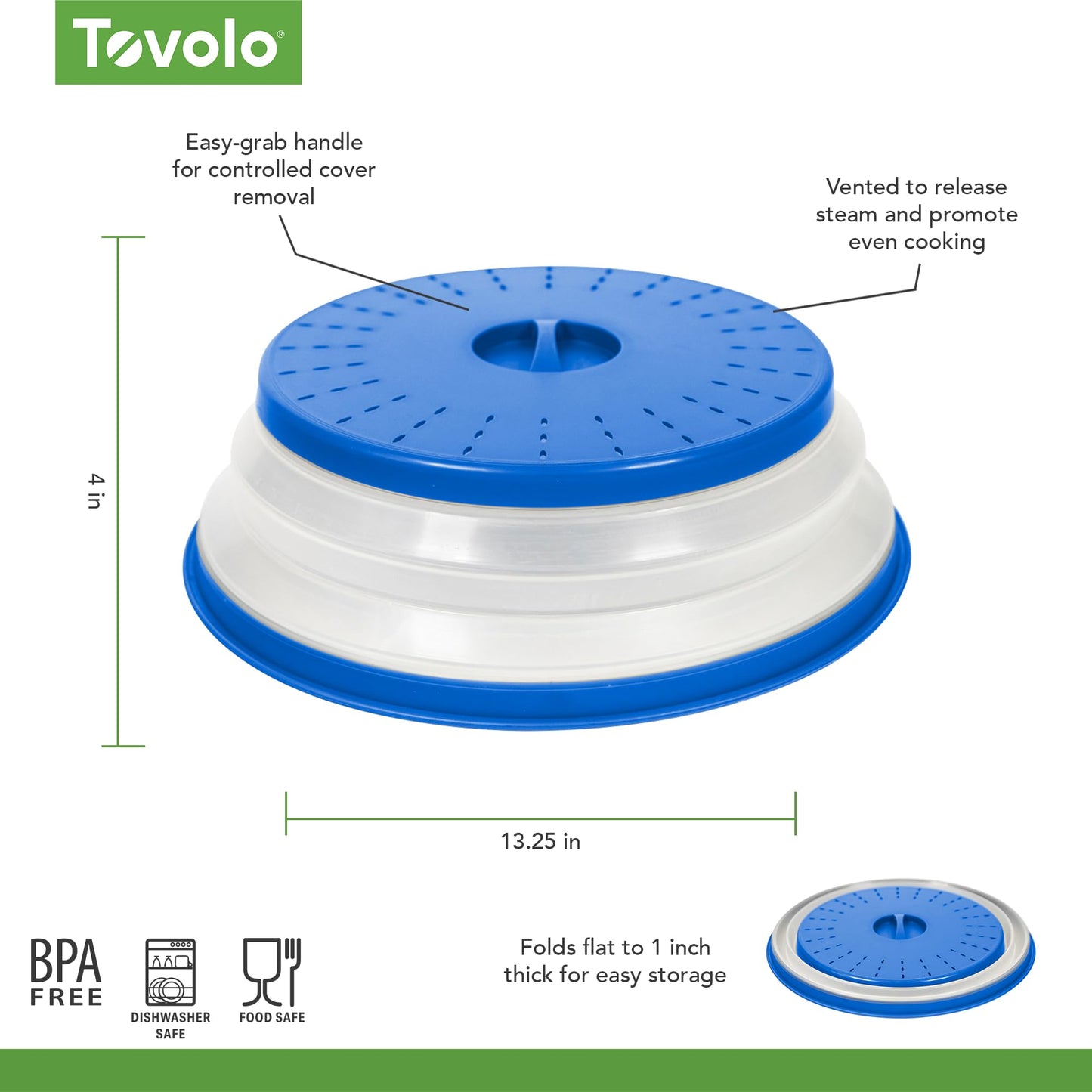 Tovolo Microwave Splatter Cover for Food, Large (Stratus Blue) - Collapsible & Vented Silicone Splatter Guard Lid - Microwave Plate & Dish Cover with Handle - BPA-Free Kitchen Gadget for Meal Prep