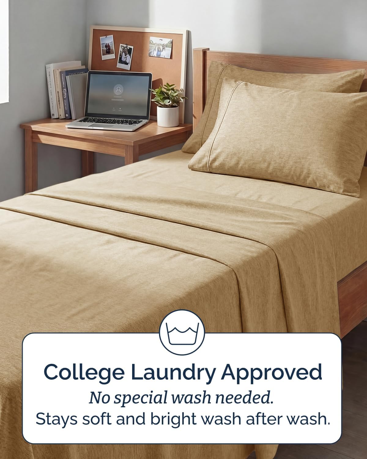 Skiennix Extra Deep Twin XL Sheet Set | 4-Piece Breathable Cooling Bedding - Soft, Wrinkle-Free, Easy Fit - Heathered Tan
