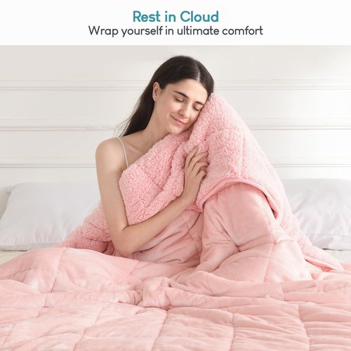 Cottonblue Sherpa Fleece Weighted Blanket 12lbs, Flannel Cozy Plush Blanket, Fuzzy Flannel Bedding Blanket Throw for Twin Full Bed, Minky Soft Blanket for Sofa Bed 48 x 72 inches, Blush Pink