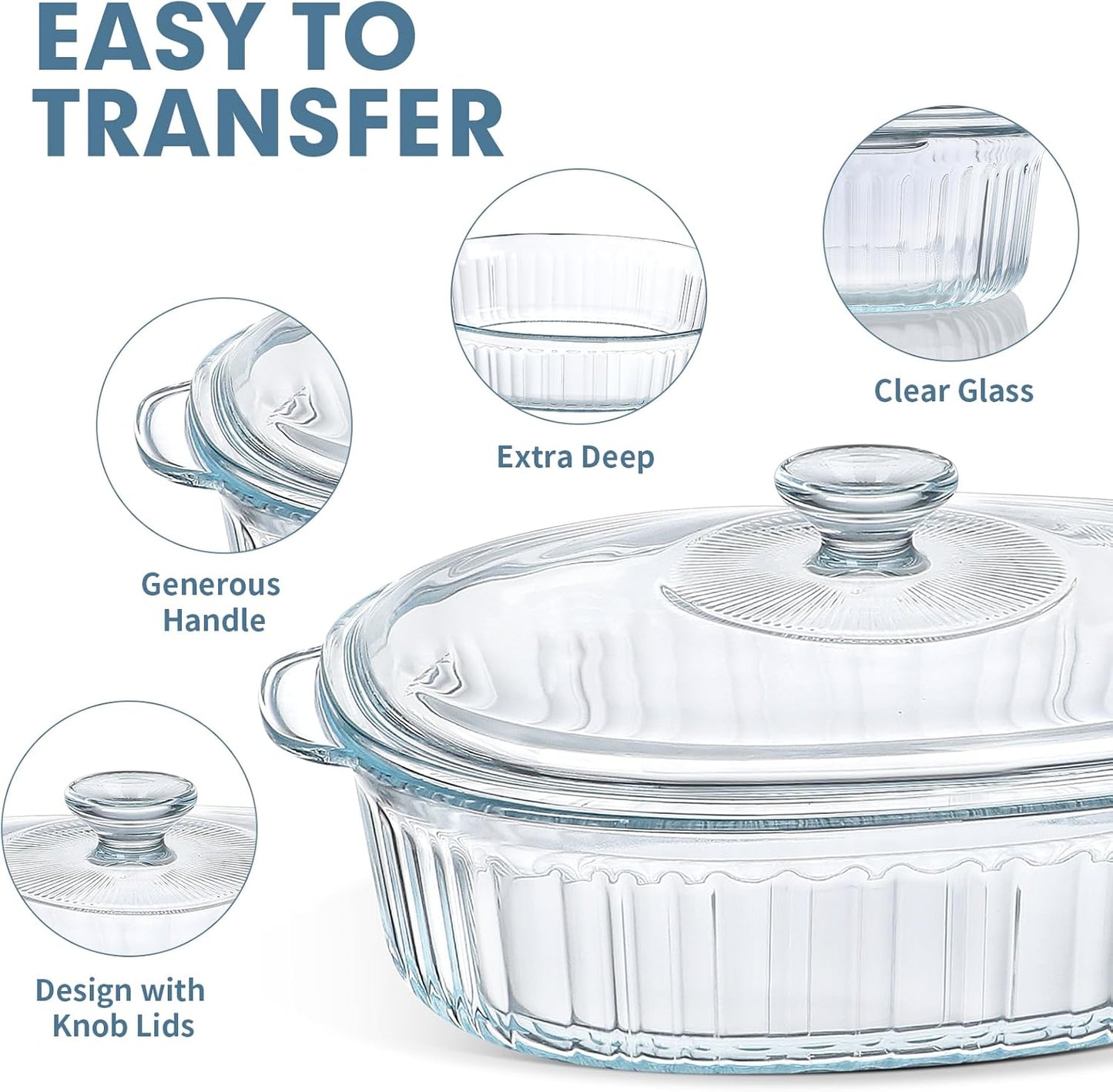 MCIRCO Glass Casserole Baking Dish Set - 4-Piece with Lids, 1.9 Qt & 3 Qt Sizes for Versatile Cooking