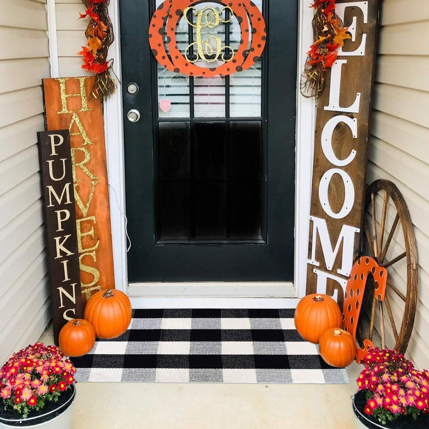 Buffalo Check Rug 2x3 - Black & White Plaid Washable Cotton Doormat for Kitchen & Porch