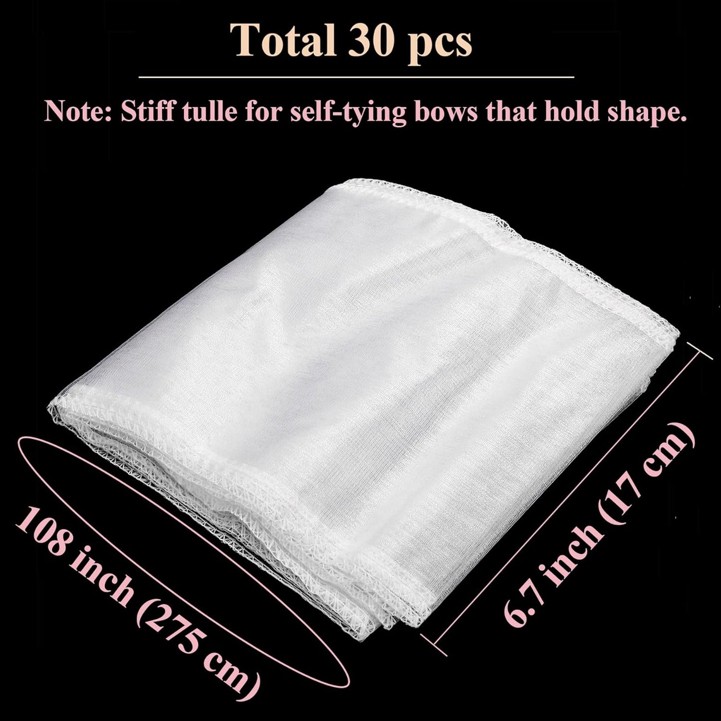 Tosnail Organza Chair Sashes - 30 Pack Tulle Bows for Weddings & Parties | 108 x 6.7 Inches, White