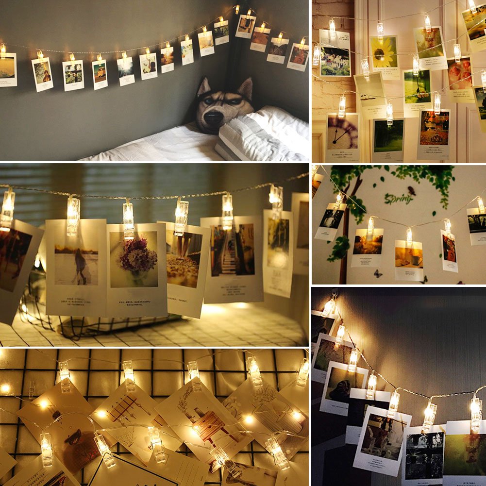 Twinkle Star 10ft 20 Photo Clip String Lights, Fairy Lights Battery Operated with Clips for Hanging Pictures Cards, Bedroom Wall Decor Party Wedding Home Halloween Christmas Decorations, Warm White
