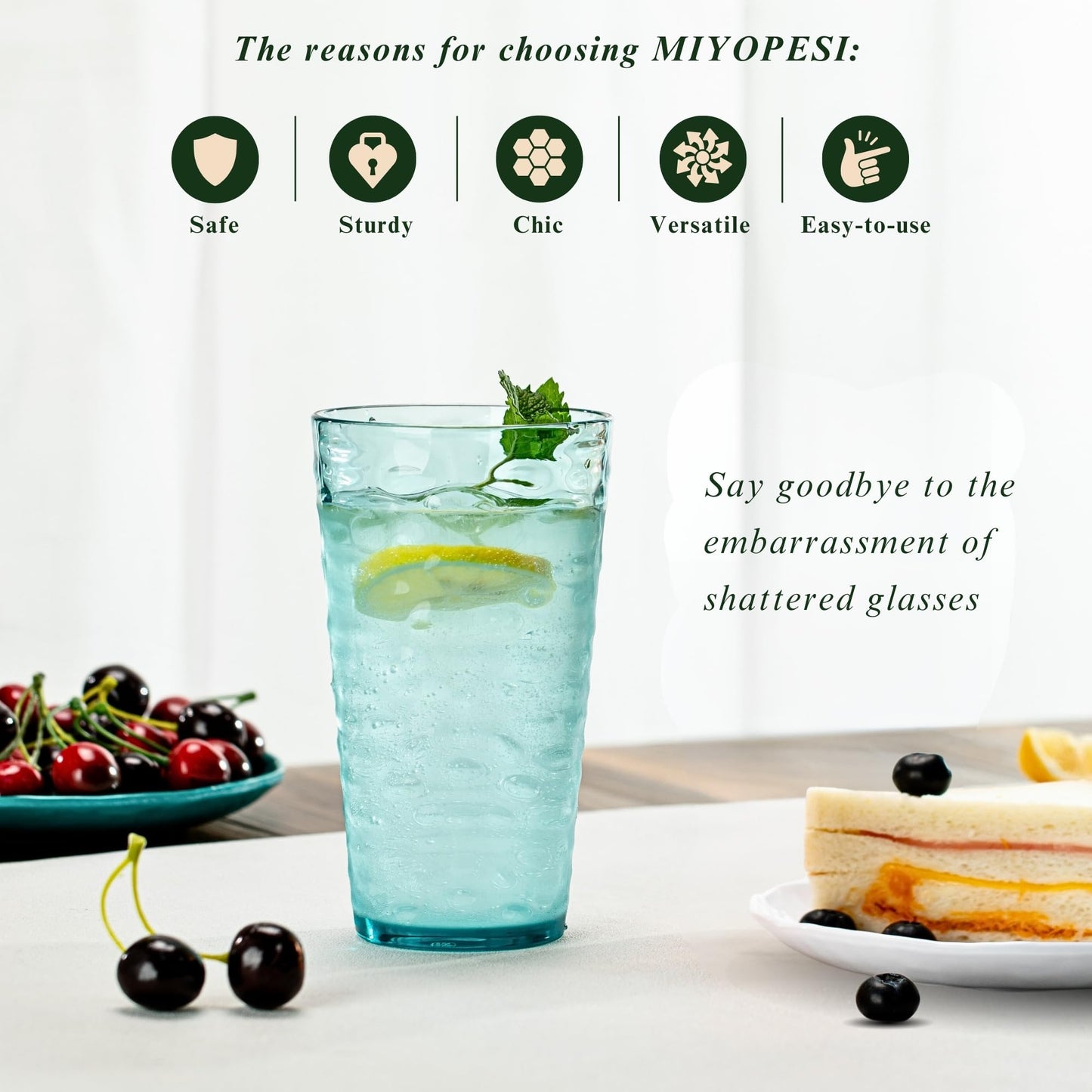 MIYOPESI 20oz Acrylic Glasses (Set of 6), Water-Ripple Design Shatter-Proof Plastic Cups, Reusable Plastic Tumblers, Stackable, BPA-Free, Dishwasher-Safe (Colorful)