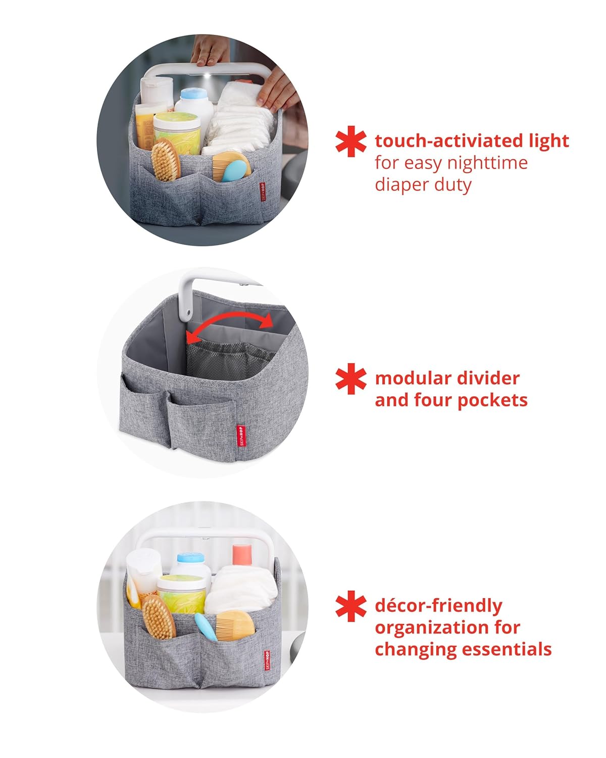 Skip Hop Diaper Caddy Organizer - Touch Sensor Night Light | Nursery Style in Oat Color