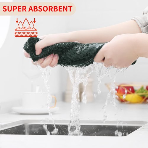 Homaxy 100% Cotton Waffle Weave Kitchen Dish Towels, Ultra Soft Absorbent Quick Drying Cleaning Towel, 13 x 28 Inches, 4-Pack, Blackish Green