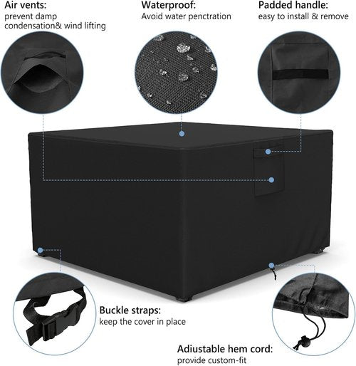 AKEfit Heavy-Duty Waterproof Patio Furniture Covers - Black Square/Rectangle 78"L x 78"W x 33"H