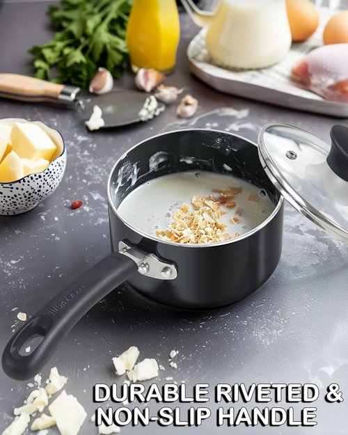 Cook N Home Nonstick Sauce Pan - 2-Qt Multi-Purpose Kitchen Pot with Glass Lid | Black Aluminum