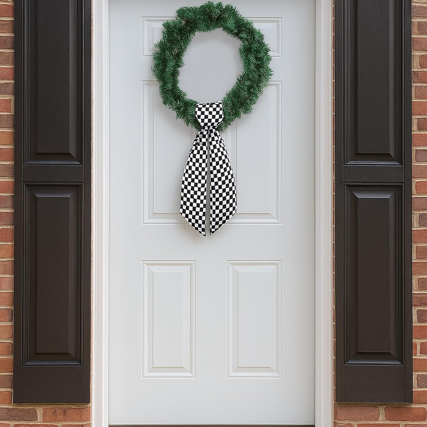 Skiennix Checkered Racing Wreath Sash - Black & White Tie Bow for Front Door Decor | Holiday & Birthday Accessory