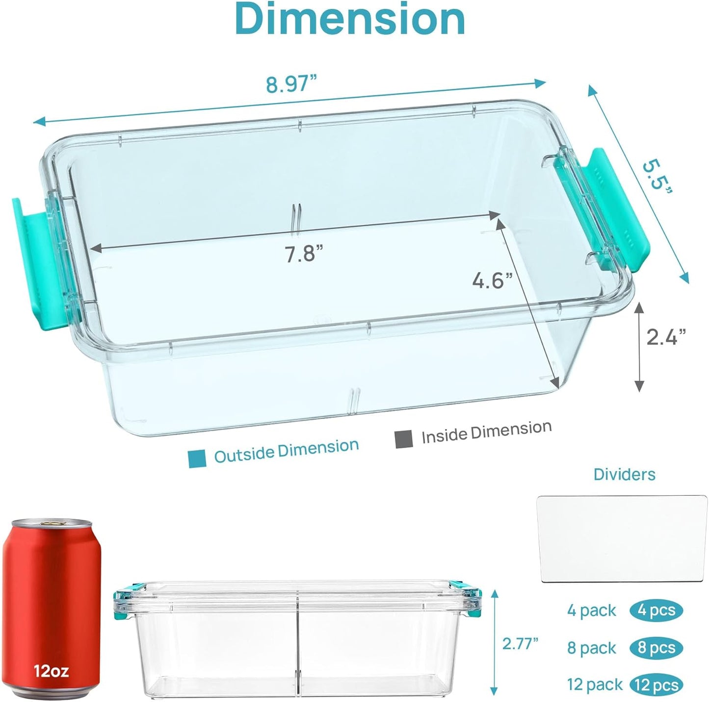 Vtopmart Clear Pencil Box - 4 Pack 1.5Qt Plastic Organizer with Removable Divider | Stackable Storage for Art Supplies